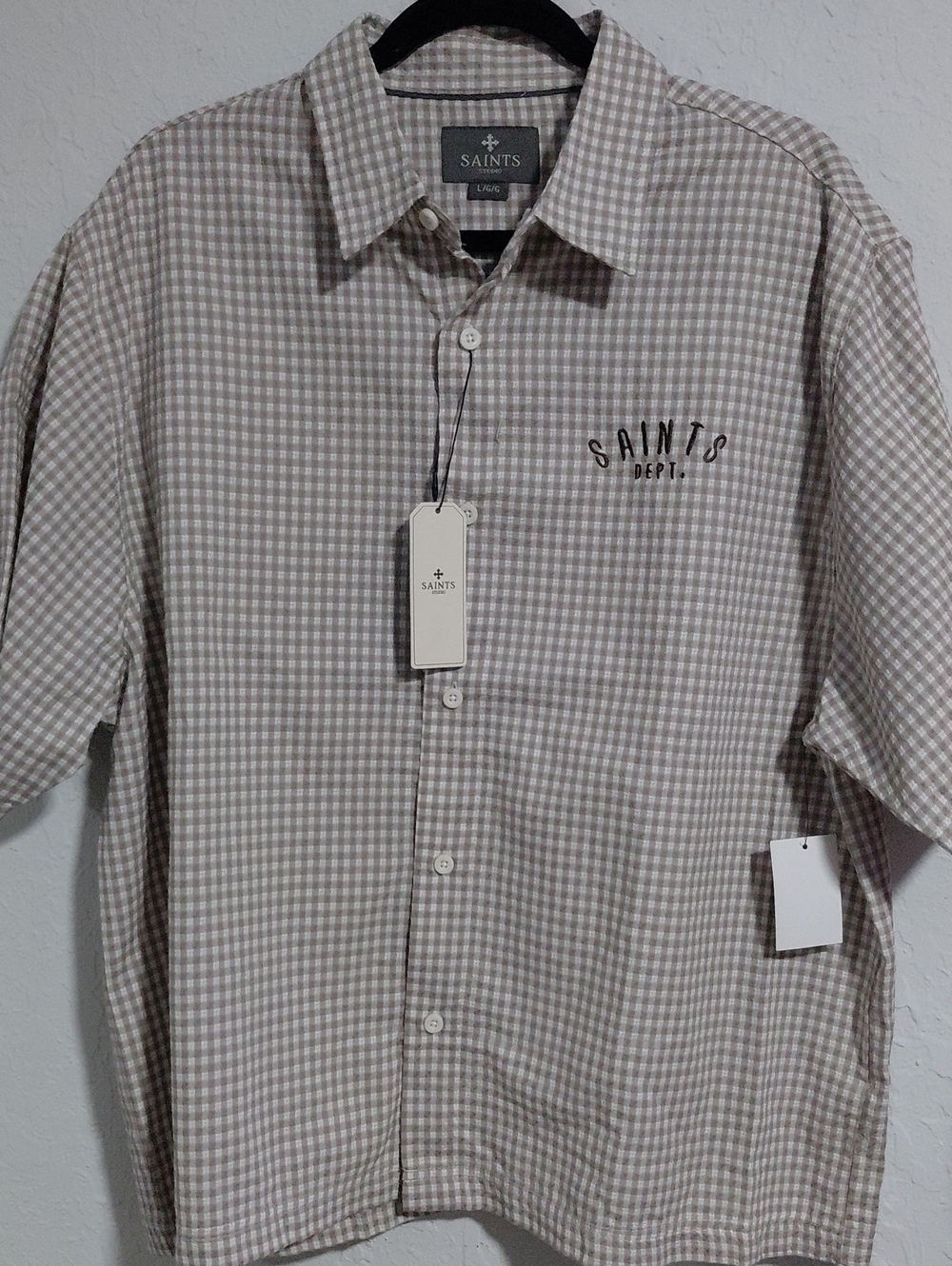 Saints Studio Men’s Beige Check Button-Up Shirt Size  L